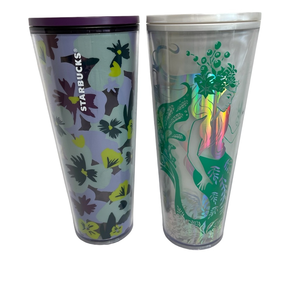 Starbucks Tumblers Mermaid Green Iridescent Purple Pansy Lilac Lot 2 NEW
